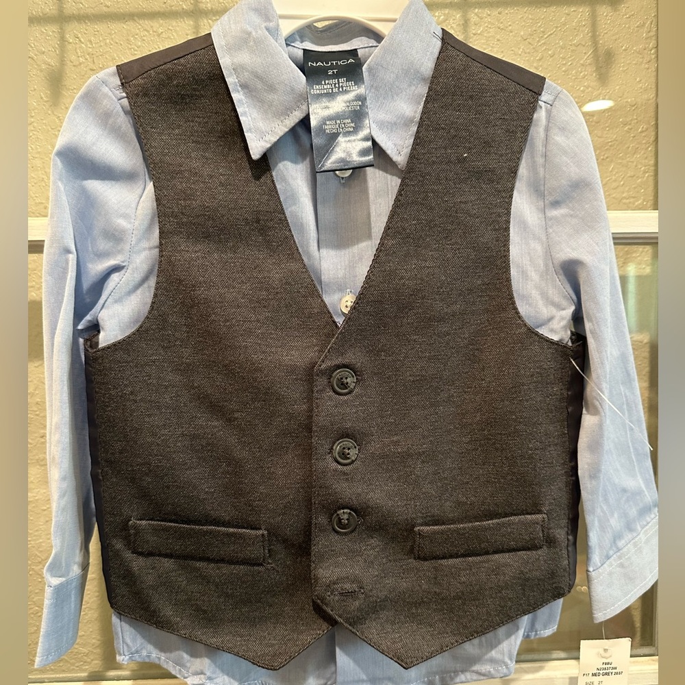 Nautica baby boy 2pc button down shirt + vest; size 2T